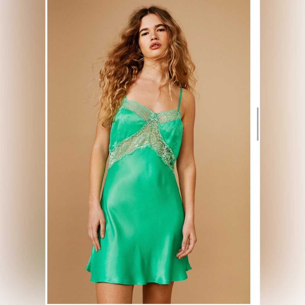 New Nasty Gal green lace satin dress